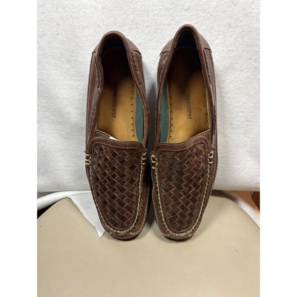 Johnston & Murphy Mens Brown Leather Slip-On Loafers Size 10.5 M With Woven Desi - Picture 2 of 7